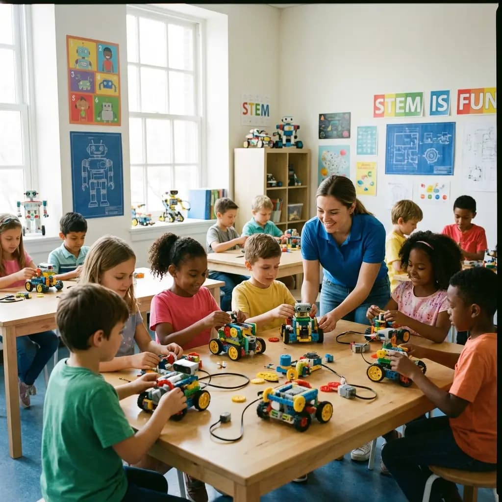 Student building a robot