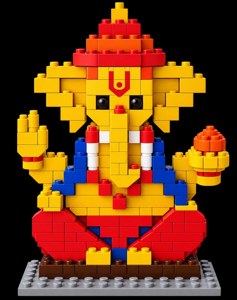 Ganesha built from interlocking plastic bricks